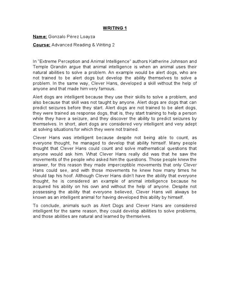 Writing 1 Name Gonzalo Pérez Loayza Course Advanced Reading & Writing