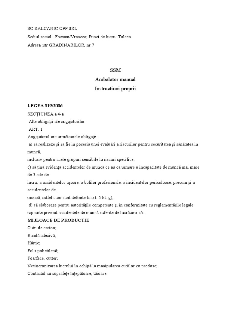 Instructiuni Proprii Ambalator | PDF