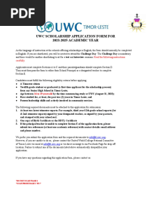 Uwc Scholarship Application Form For 2023-2025 ACADEMIC YEAR