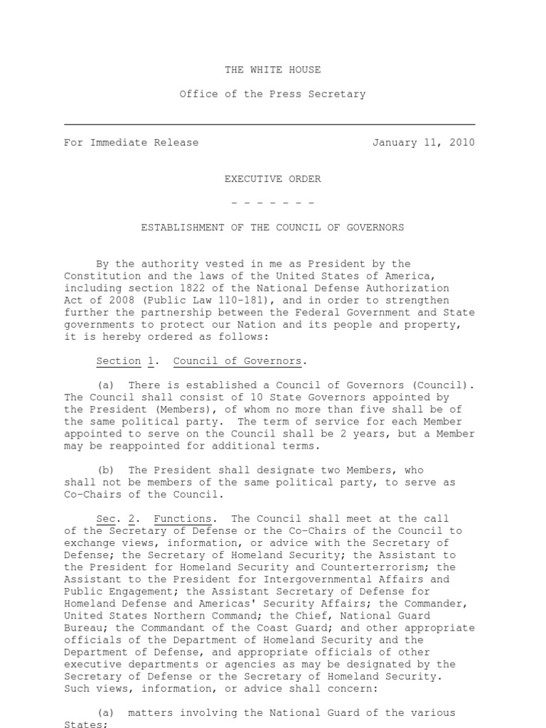 2010 Executive Order | PDF | United States Secretary Of Defense ...