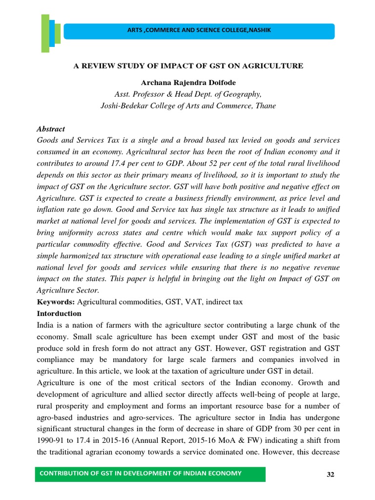 Impact of GST On Agriculture PDF PDF Value Added Tax Taxes