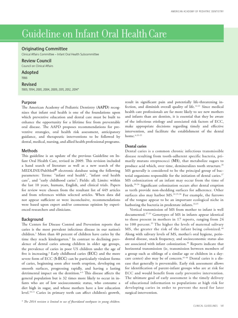 Guía Infant Oral Health Care PDF Dentistry Oral Hygiene