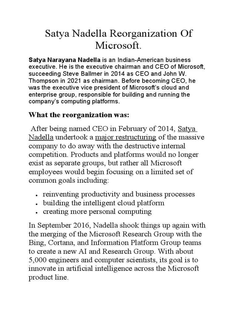Satya nadella reorganization of microsoft download free pdf