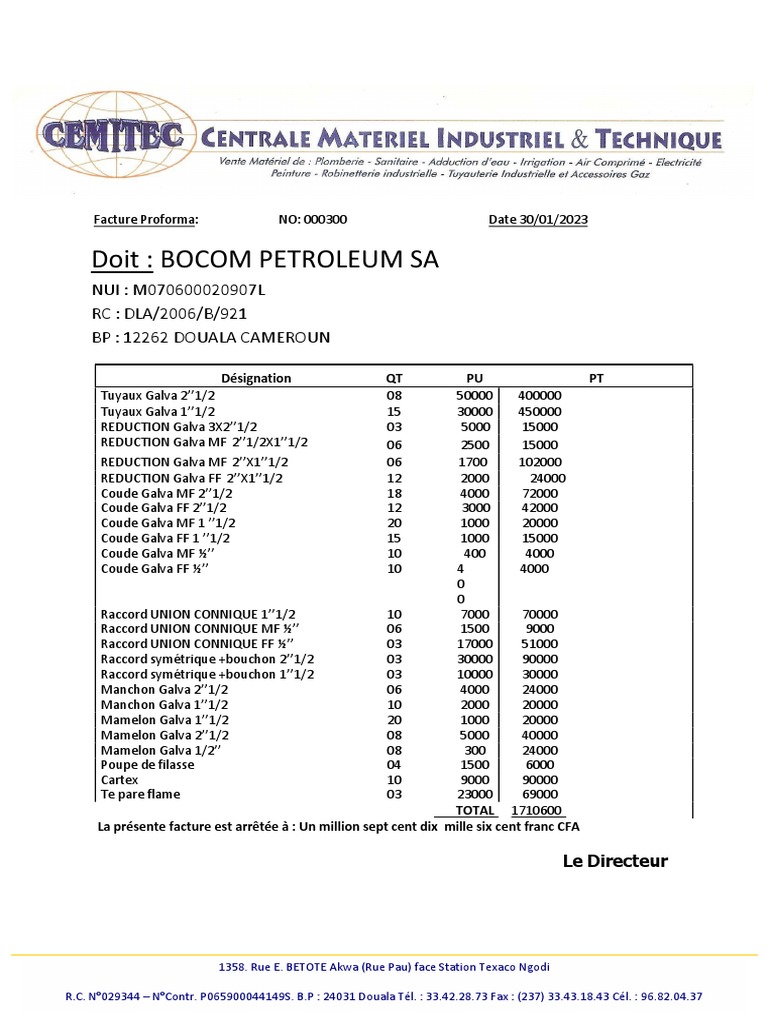 Facture Proforma BOCOM PETROLEUM SA | PDF