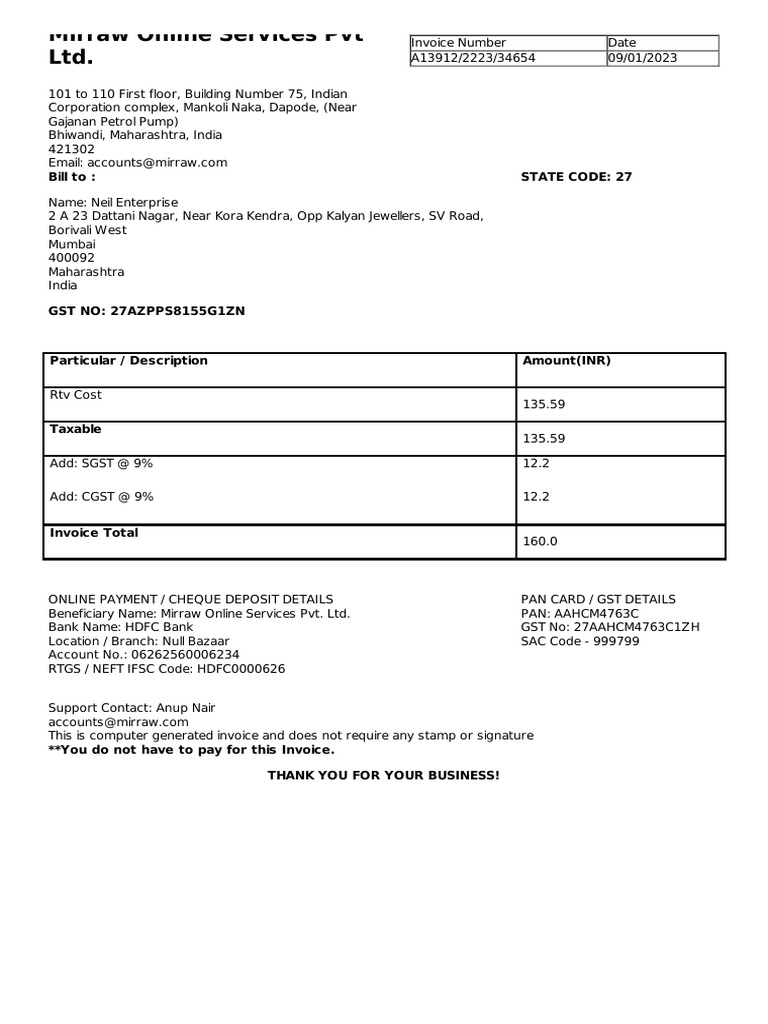 B2B Adjustment Invoice PDF