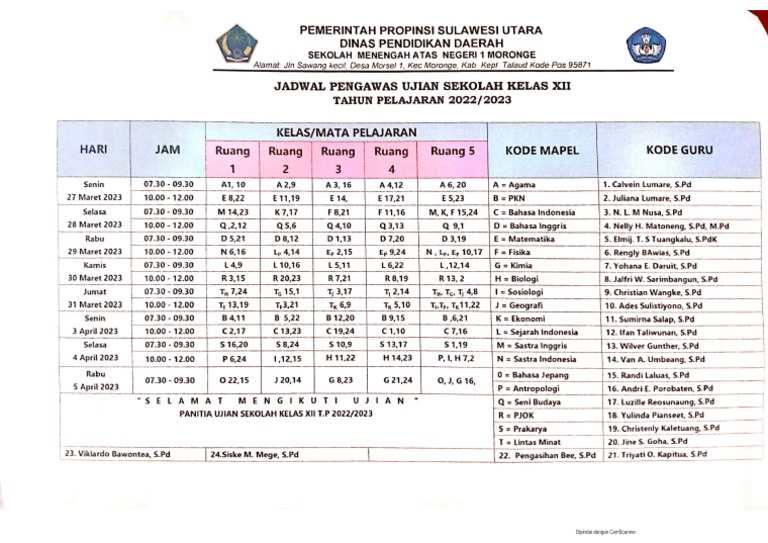 Download Jadwal Pengawas Ujian