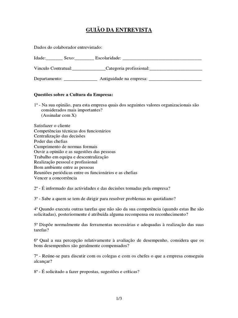 Anexo 1 Gui o Da Entrevista PDF Comunica o Gest o De Qualidade