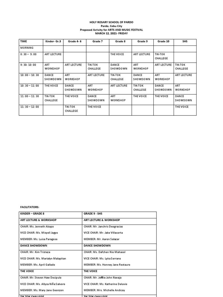 Arts & Music Festival Schedule | PDF | Foreign Language Studies | Art