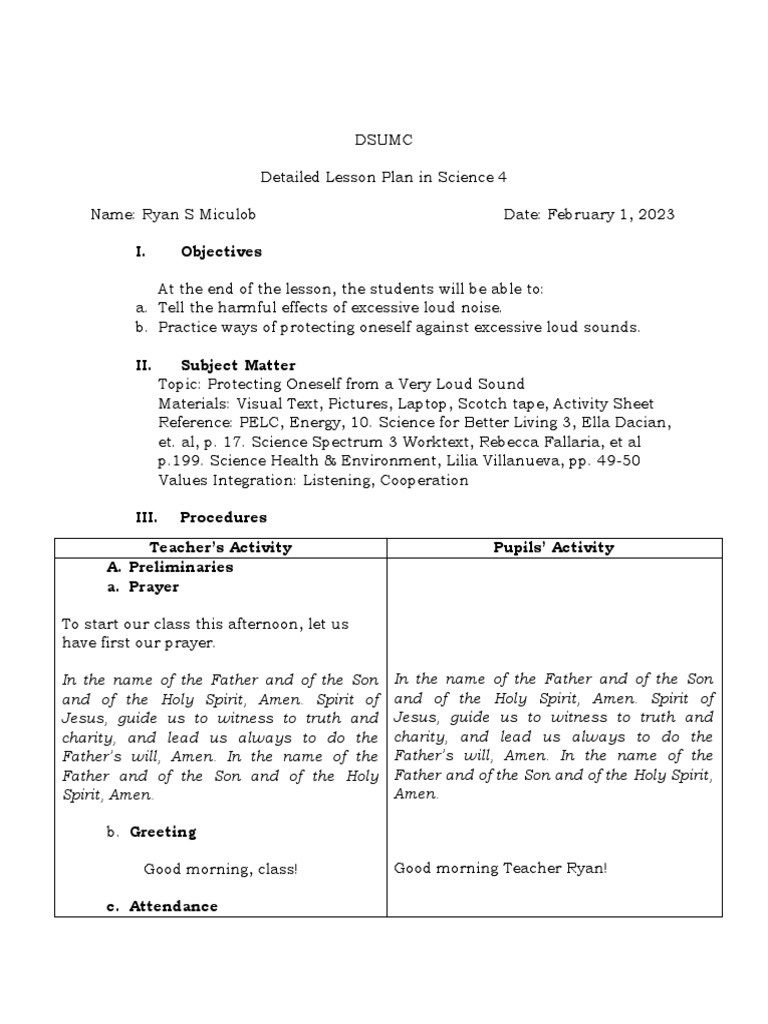 Lesson Plan in Science 4 (Checked) | PDF | Noise | Sound