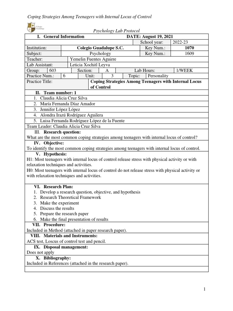 Practice 6 - Locus of Control and Coping Strategies PDF | PDF | Stress ...