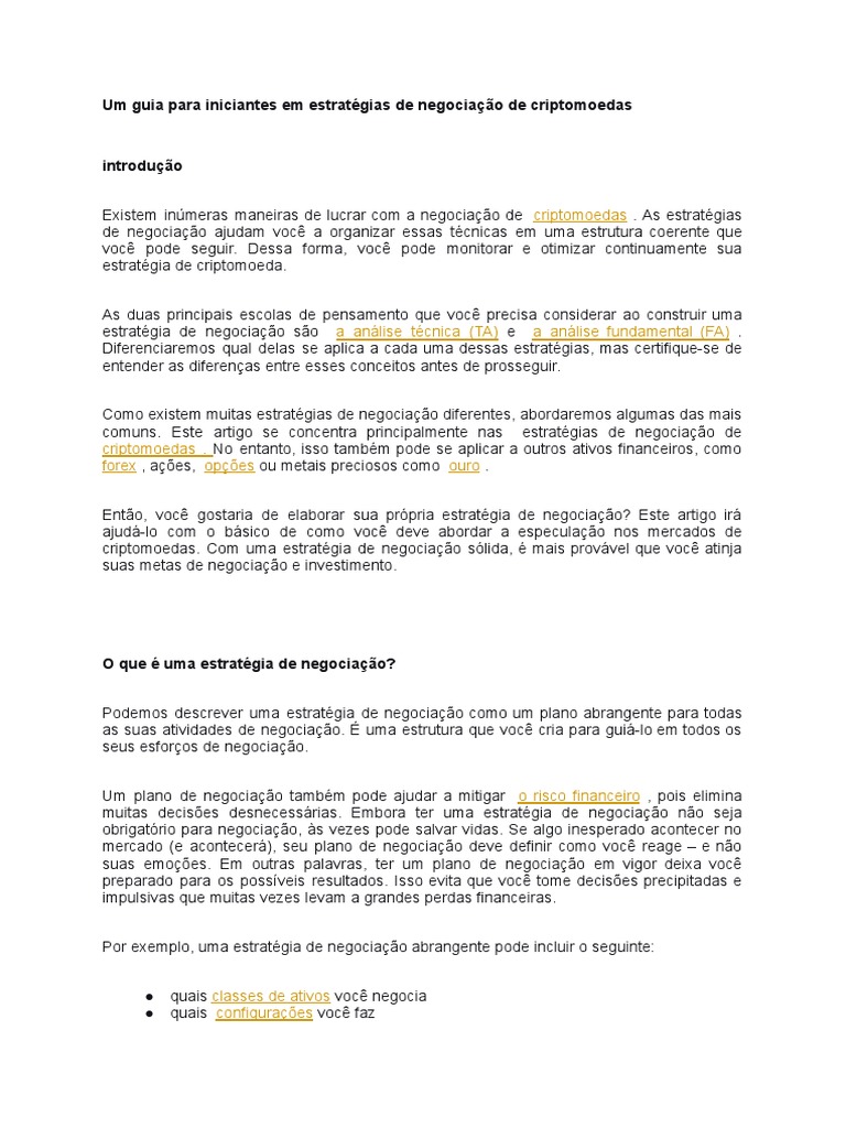 Um Guia para Iniciantes em Estratégias de Negociação de Criptomoedas | PDF  | Day Trading (mercado financeiro) | Criptomoeda