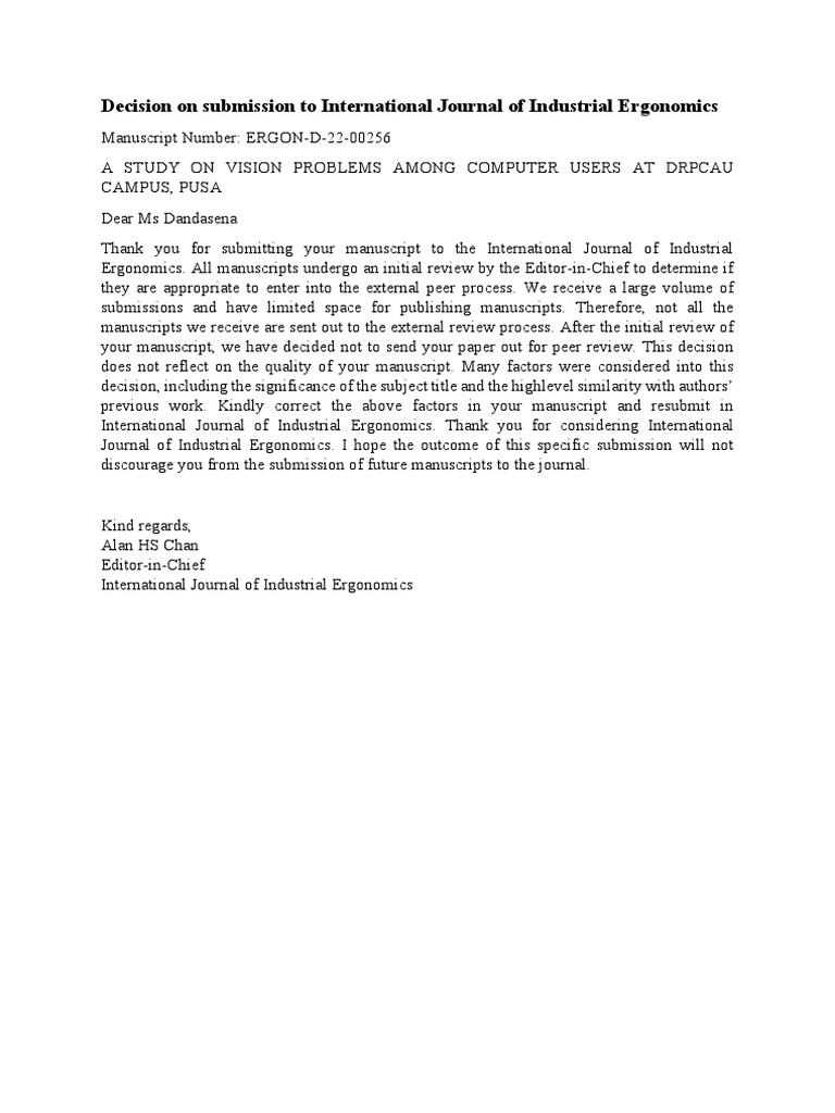 Decision On Submission To International Journal of Industrial