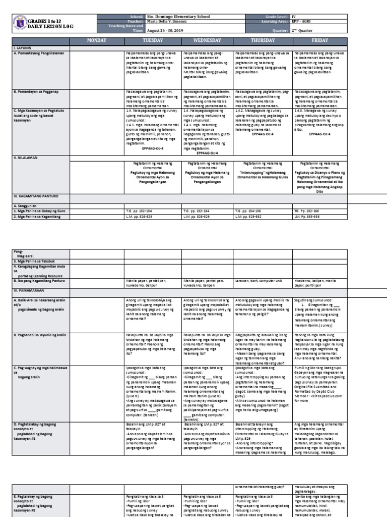 DLL - EPP 4 - Q1 - W2 Daily Lesson Log | PDF