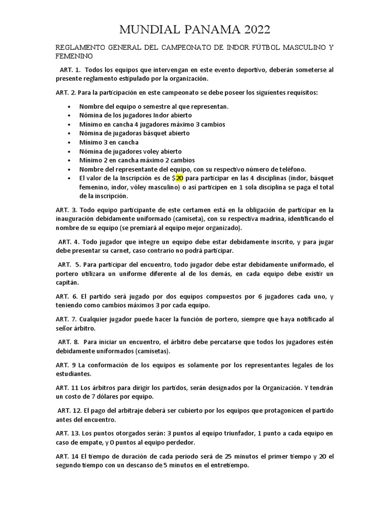 Reglamento Campeonato Indor Fútbol 2022 | PDF | Asociación de Futbol ...