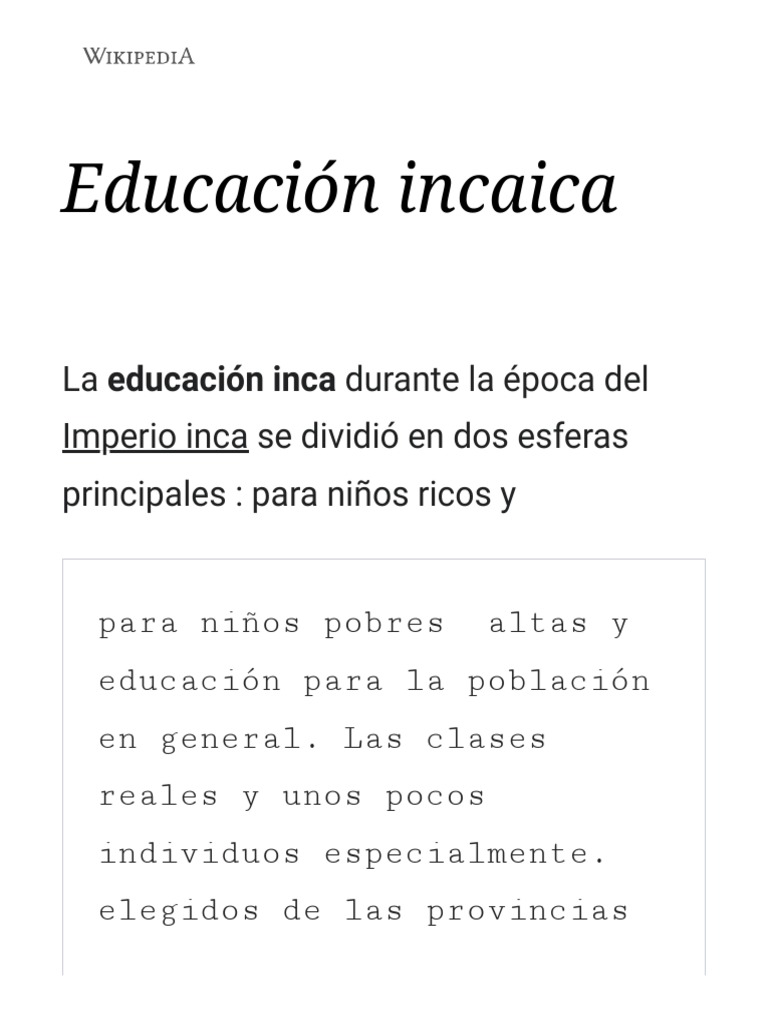 Educación Incaica - Wikipedia, La Enciclopedia Libre | PDF