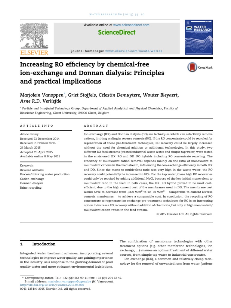 1 s2.0 S0043135415002675 Main | PDF | Ion Exchange | Membrane