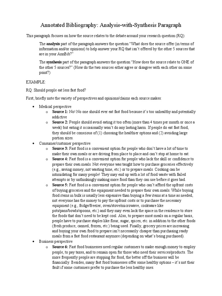 Analysis With Synthesis Class Discussion Example | PDF | Fast Food ...