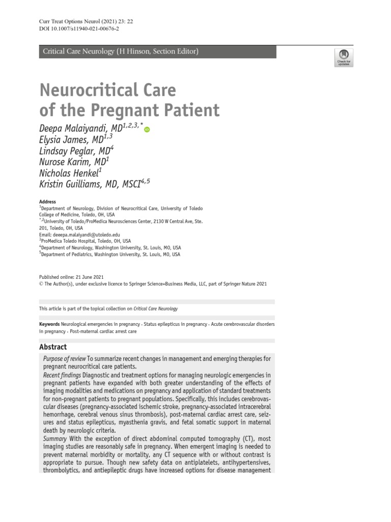 Neurocritical Care of The Pregnant Patient PDF Aspirin Pregnancy