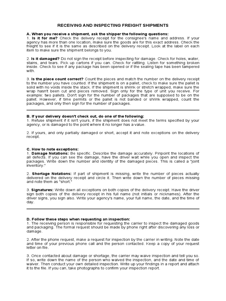 Inspecting Freight Shipments Guide | PDF | Cargo