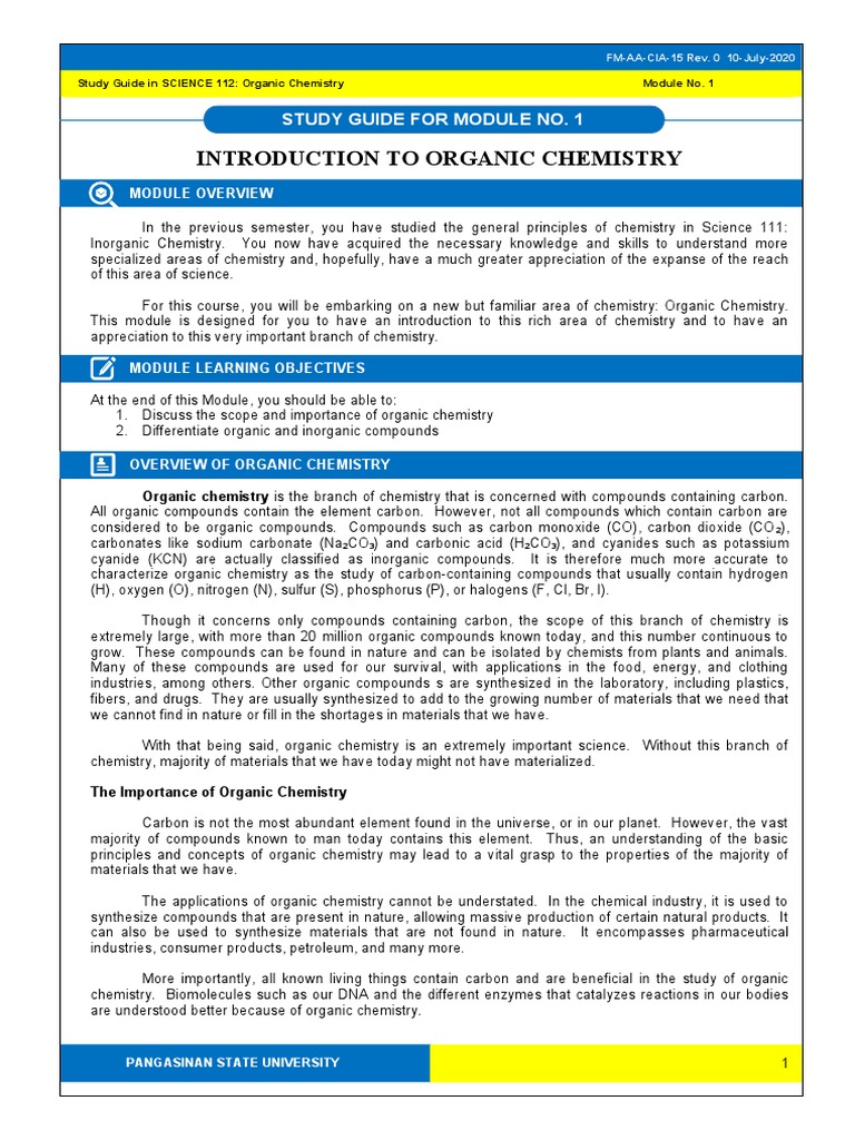 Science 112 STUDY GUIDE 1 | PDF | Chemistry | Organic Chemistry