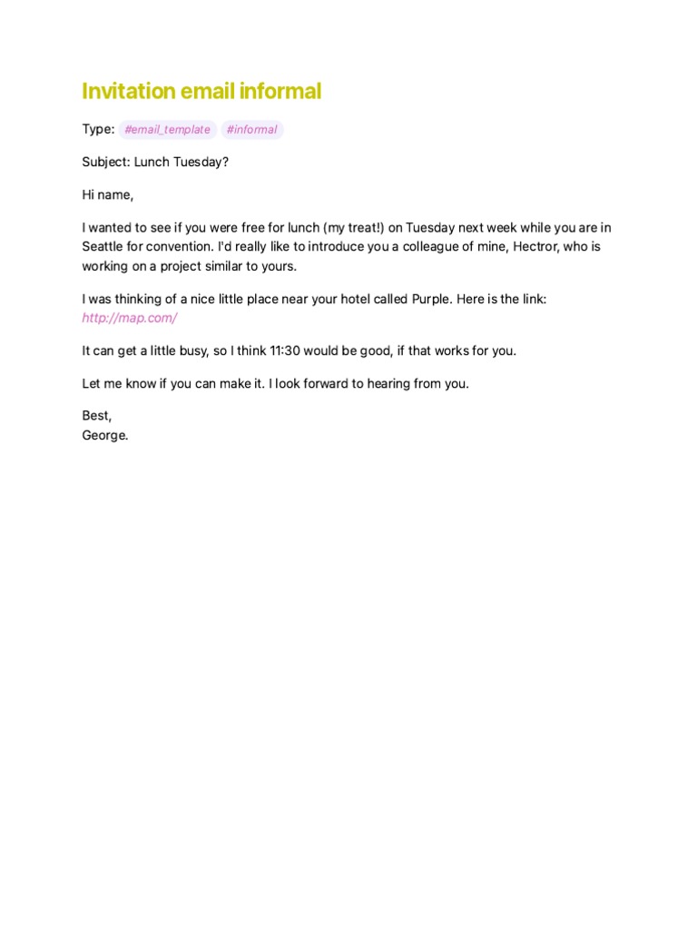 Invitation Email Informal PDF PDF