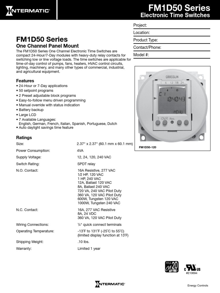 Grasslin FM1D50 Timer Wiring Guide | PDF | Alternating Current | Switch