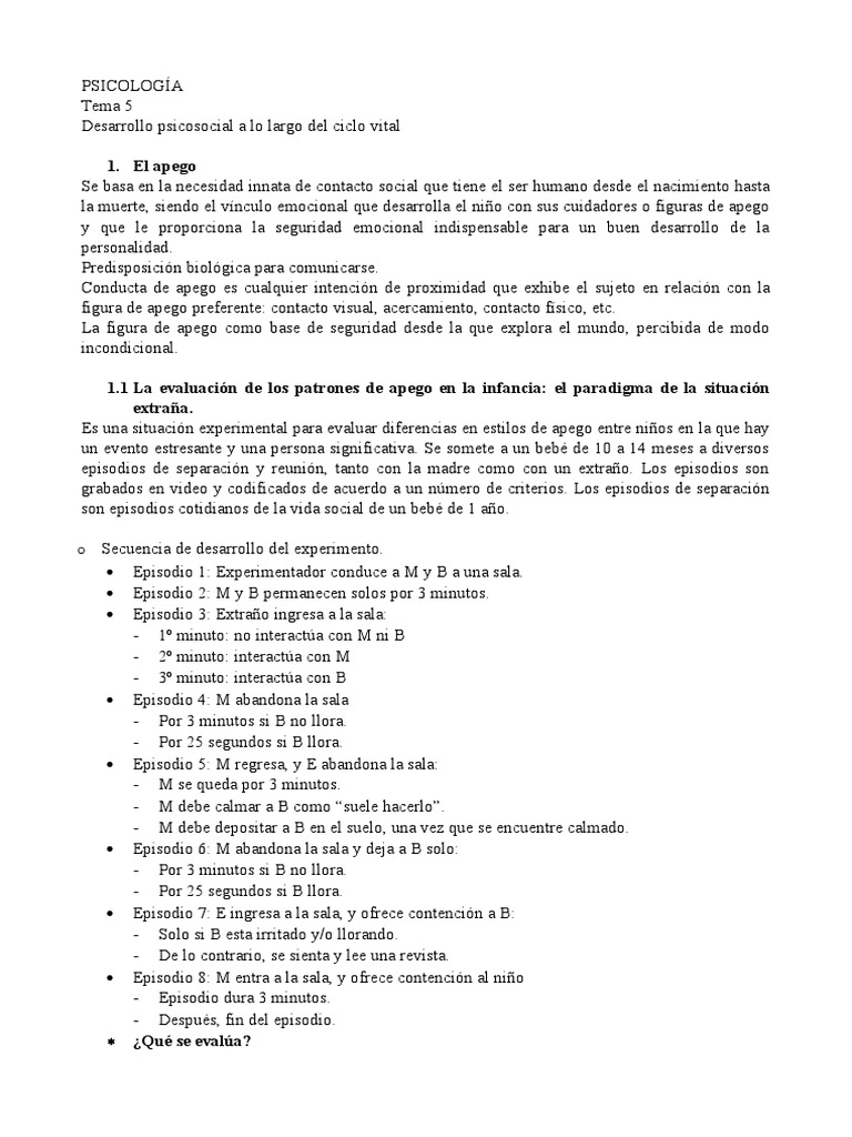 Desarrollo psicosocial y apego infantil | PDF | Teoría de apego ...