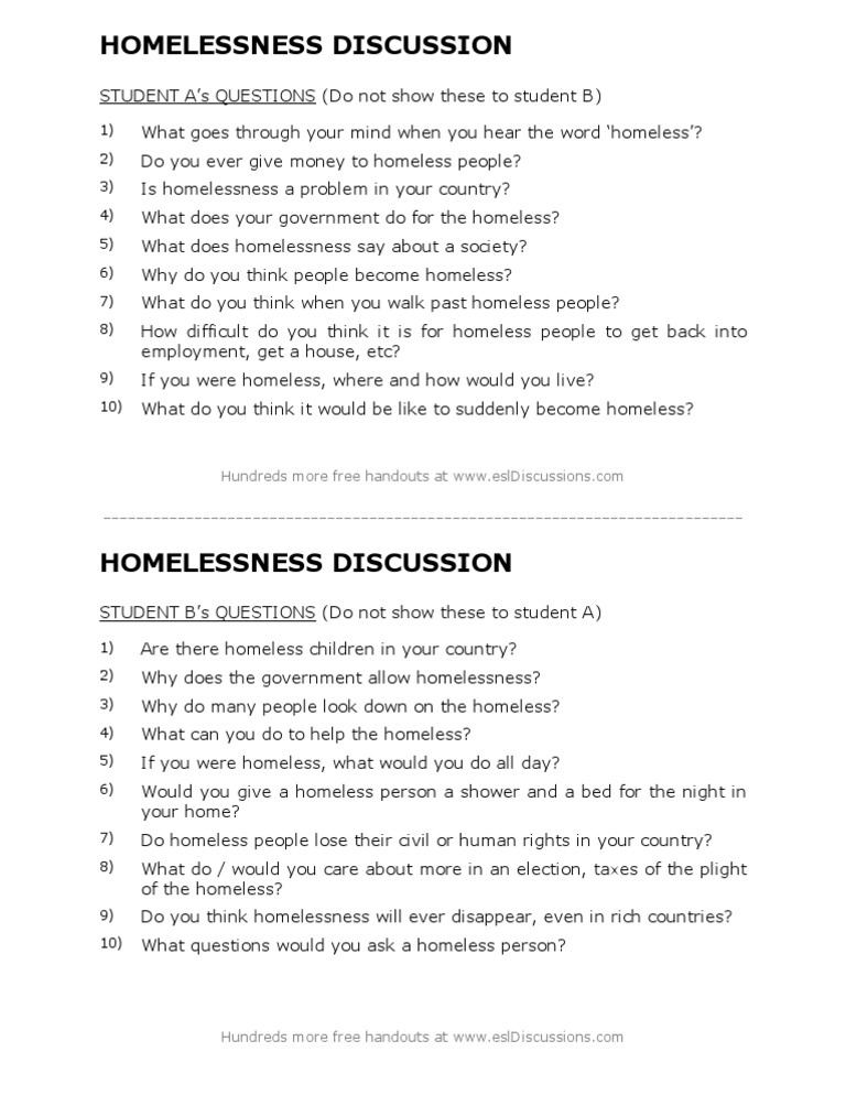 Homelessness Discussion Questions | PDF