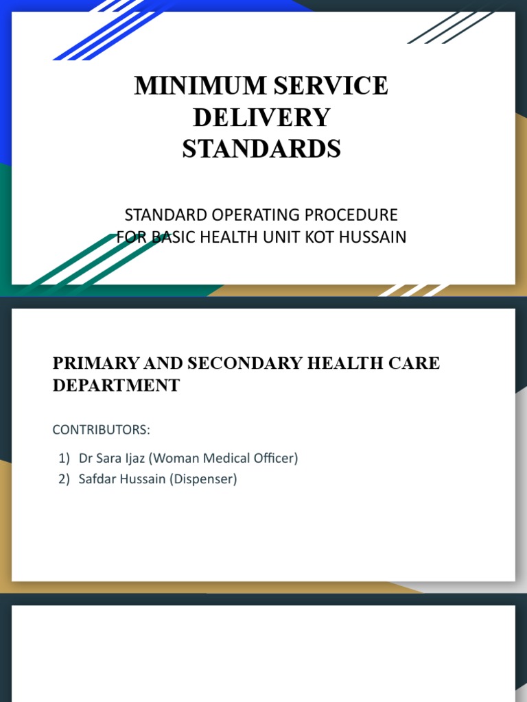 Minimum Service Delivery Standards: Standard Operating Procedure For ...