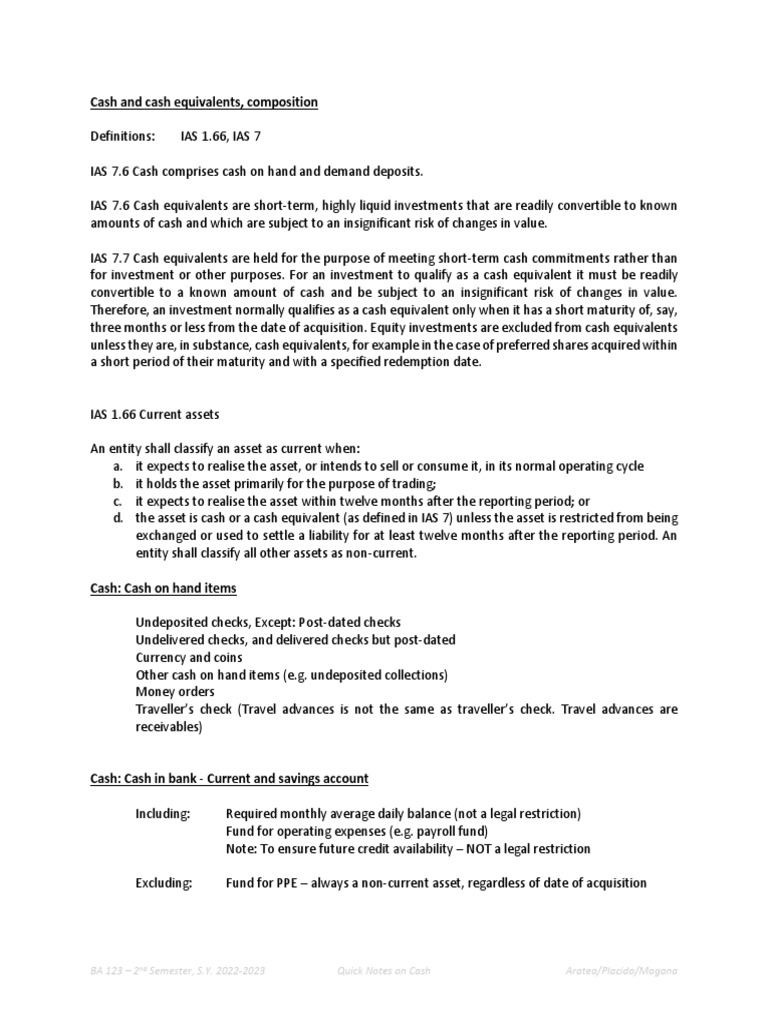 00 Quick Notes Cash and Cash Equivalents PDF PDF Cash And Cash Equivalents Banks