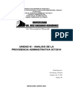 ANÁLISIS DE LA PROVIDENCIA ADMINISTRATIVA 057/2014