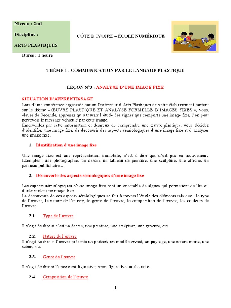 Analyse d'une Image Fixe en Arts Plastiques | PDF | Dessin | Peintures