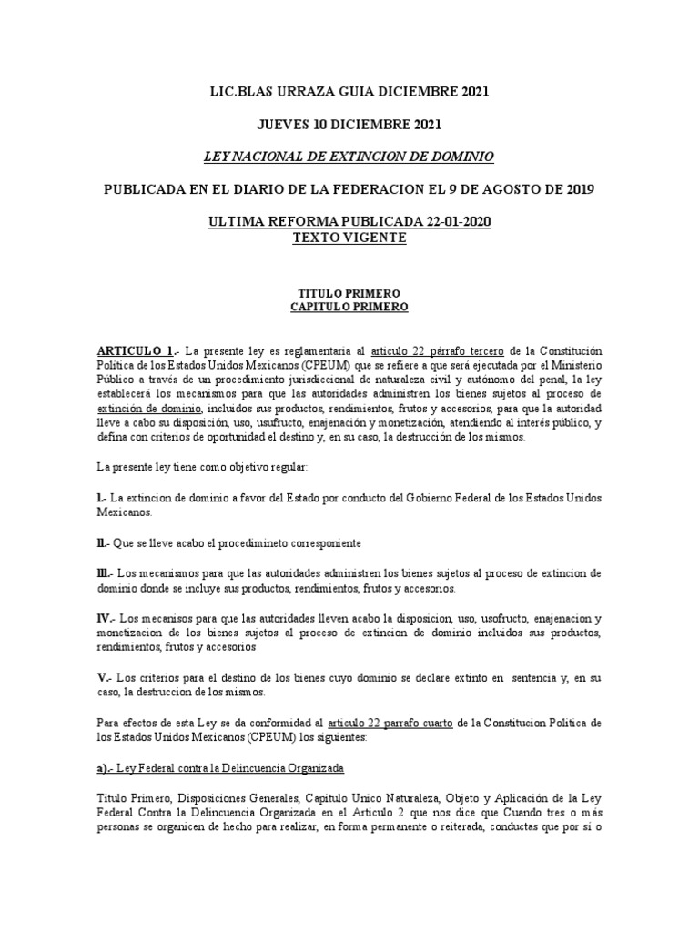 Ley Nacional de Extinción de Dominio | PDF | Sentencia (ley) | Propiedad