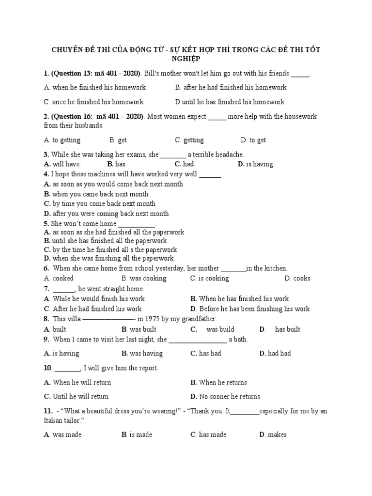 Combination of Tenses in Common Exam Questions An Analysis of Tense