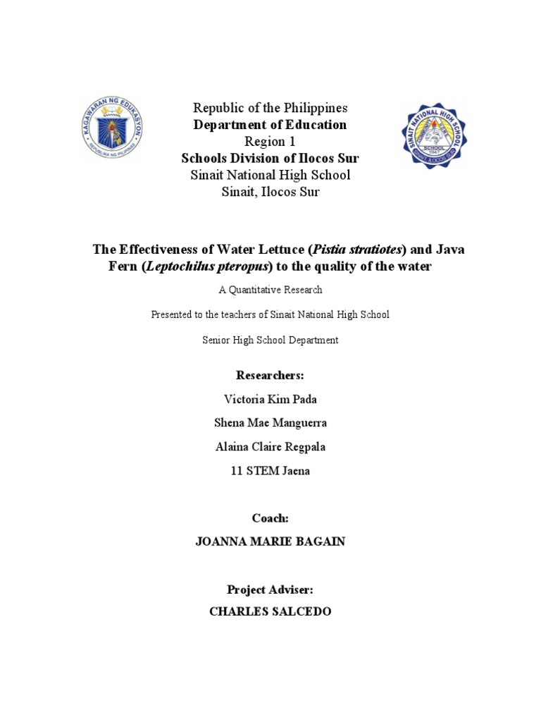 The Effectiveness of Water Lettuce and Java Fern To The Quality of The