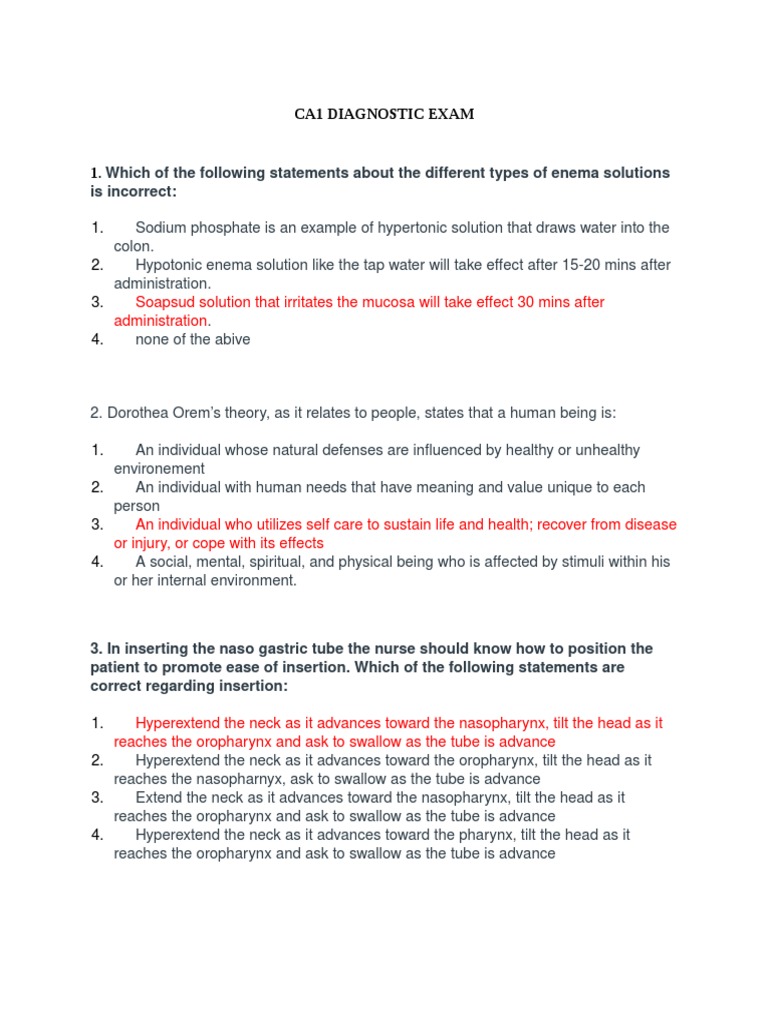 CA1 Nursing Diagnostic Exam Overview | PDF | Vaccines | Nipple