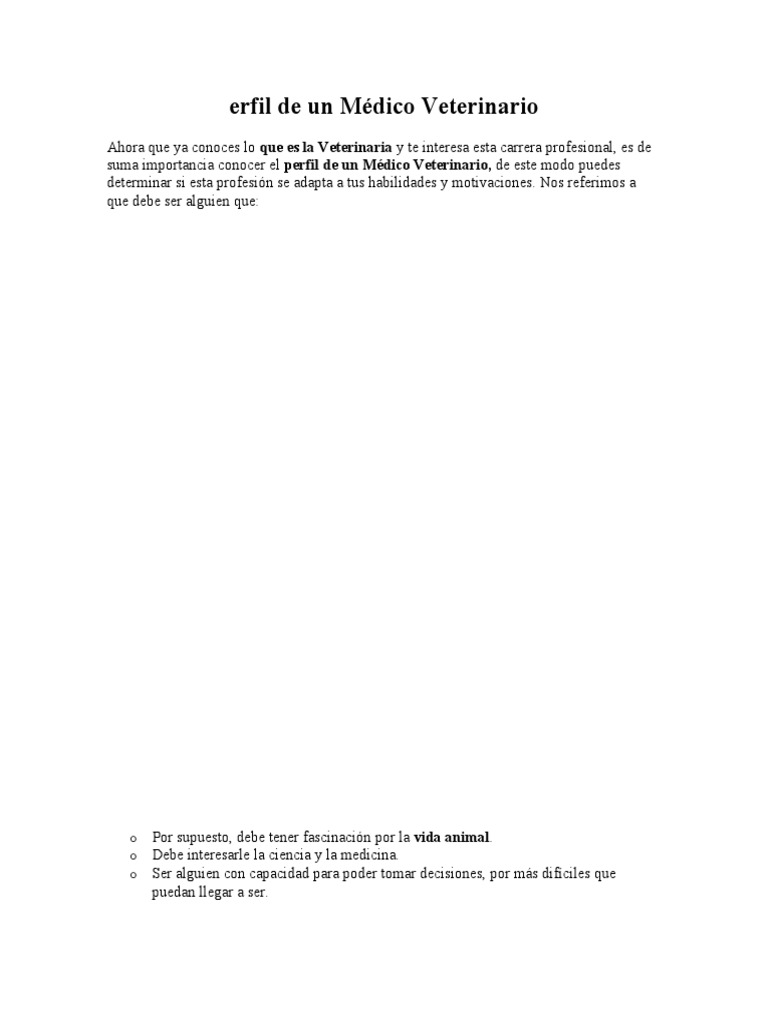 Perfil de Un Médico Veterinario | PDF | Medicina Veterinaria | Medicina