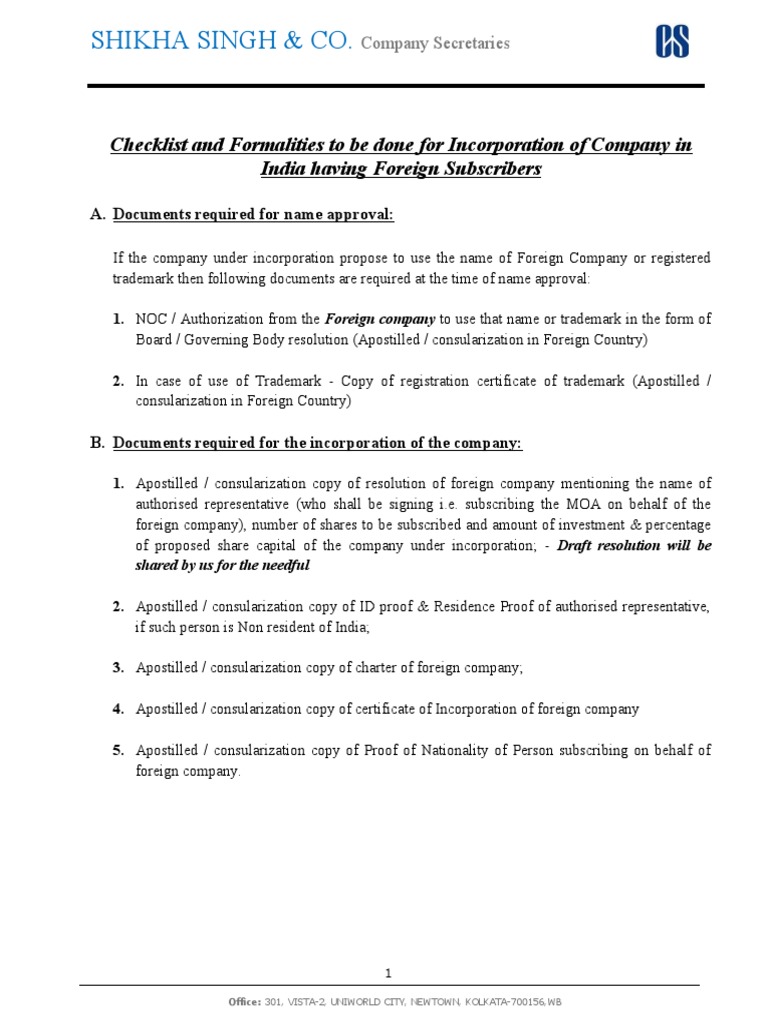 Incorporation Checklist for Foreign Directors | PDF | Lease | Identity ...