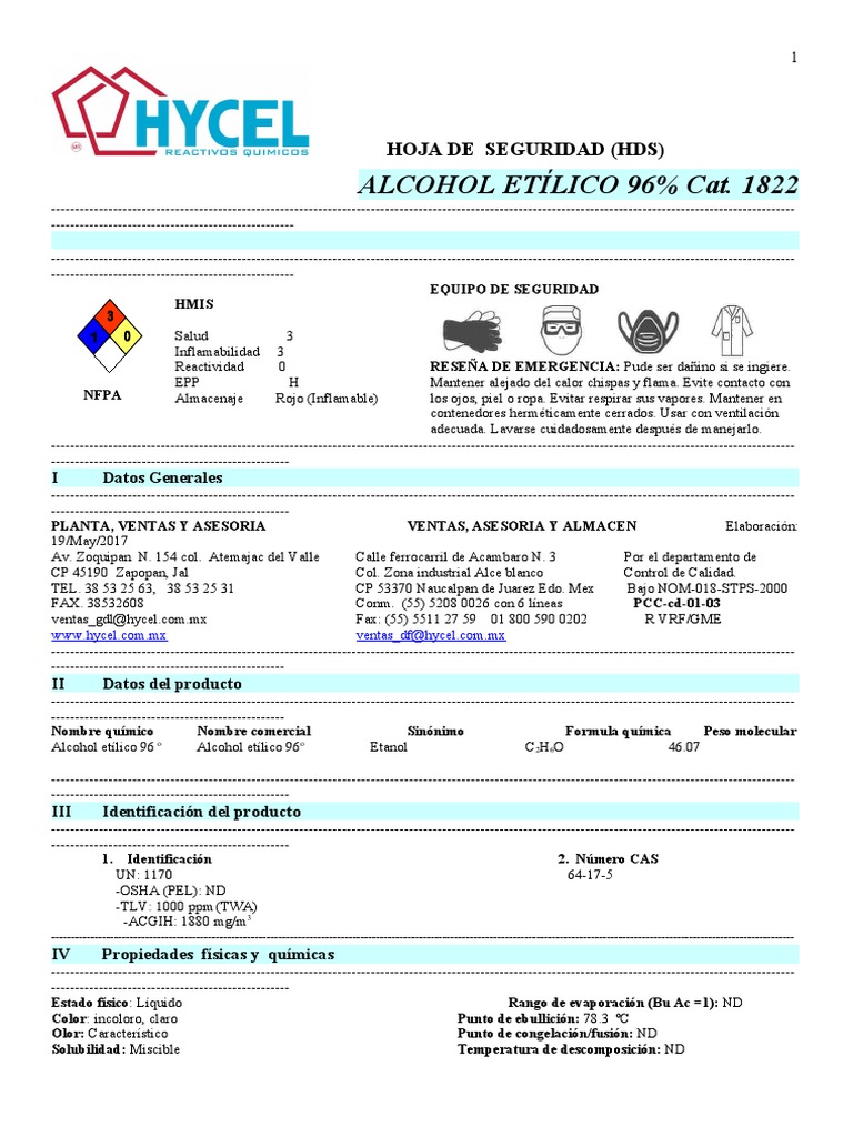 Ficha Etanol 96% | PDF | Etanol | Amoníaco