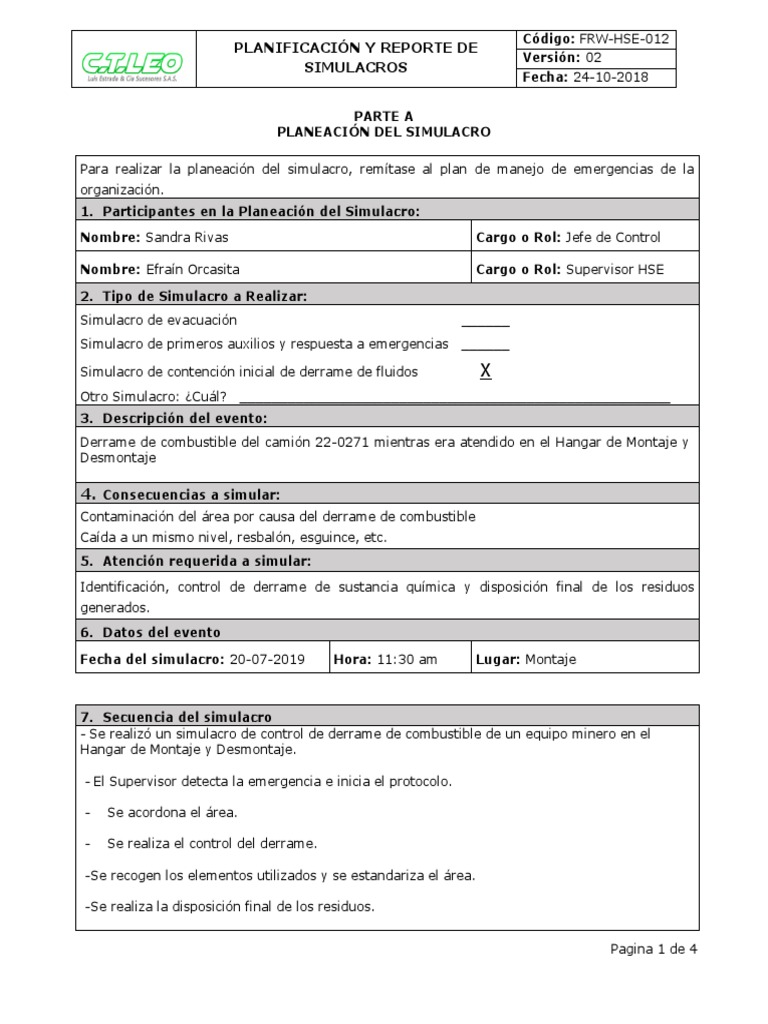 Planificación de Simulacro de Derrame | PDF | Simulación