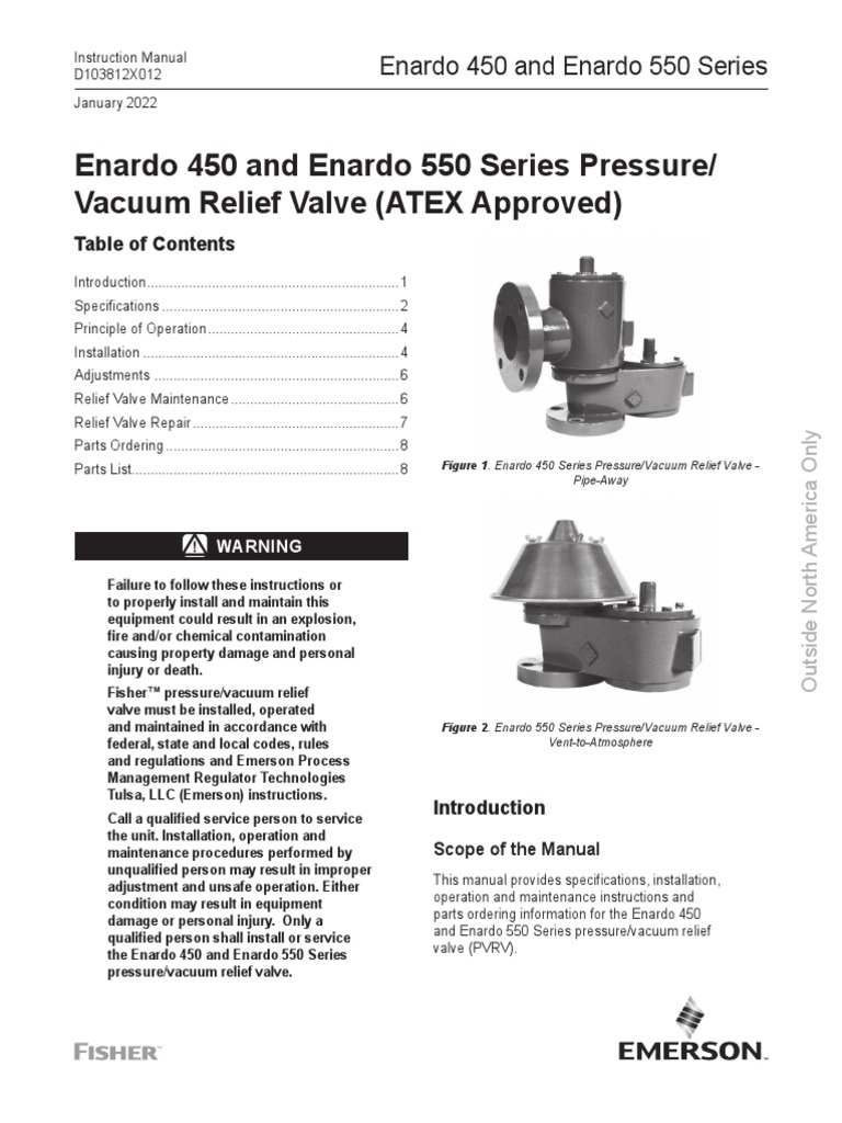 Manuals Fisher Enardo 450 Enardo 550 Series Pressure Vacuum Relief