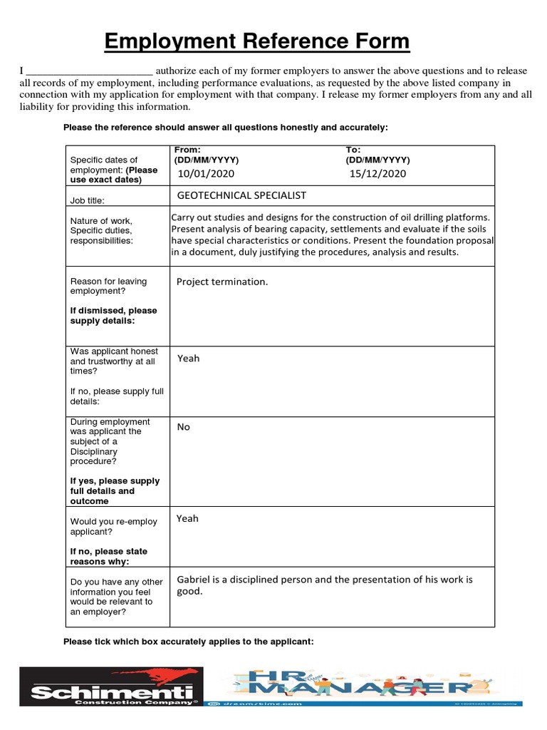 Employment Reference Form Template | PDF | Business