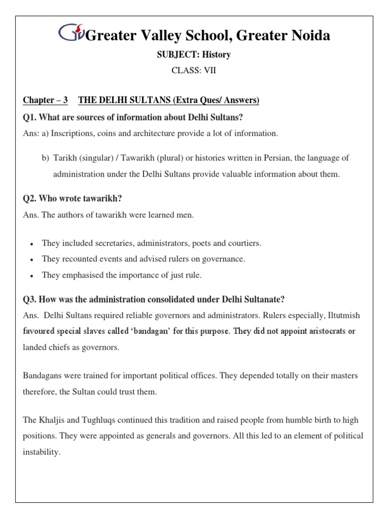 History Class 7 CH 3 Extra Ques PDF