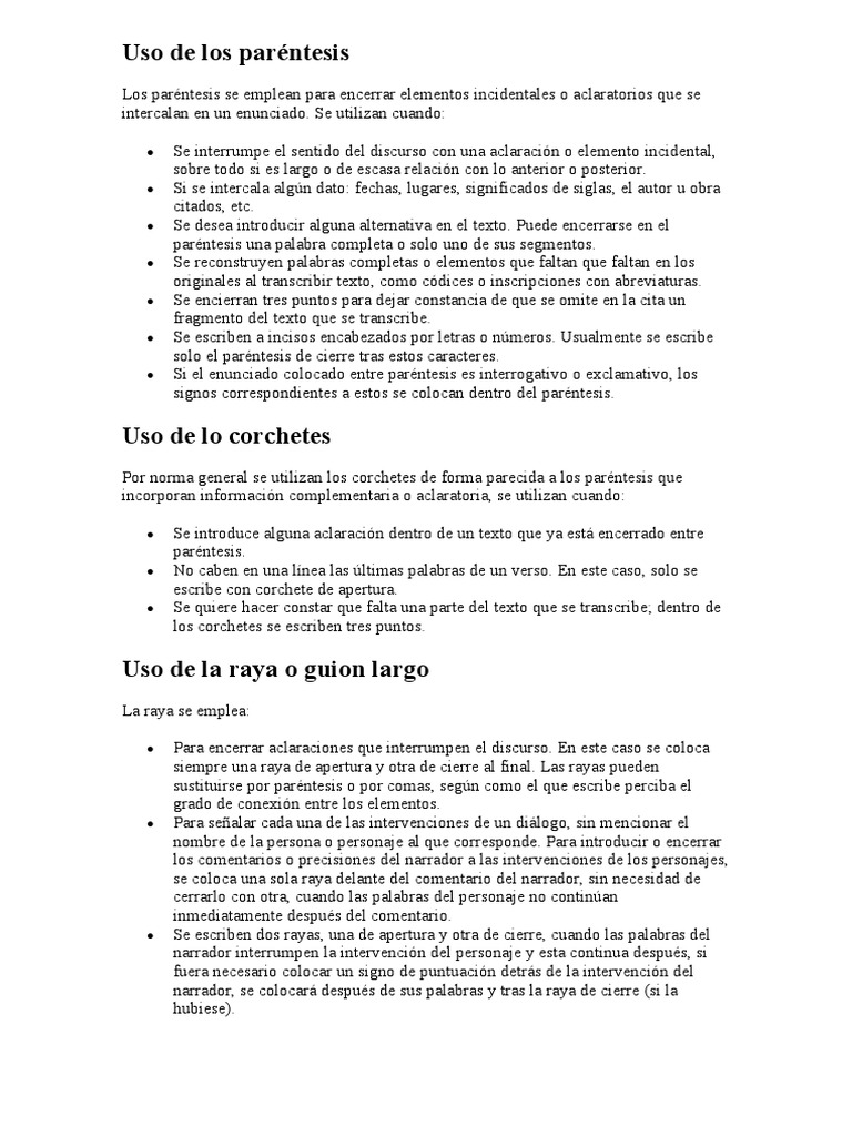 Normas del uso de paréntesis y rayas | PDF | Lingüística | Escritura