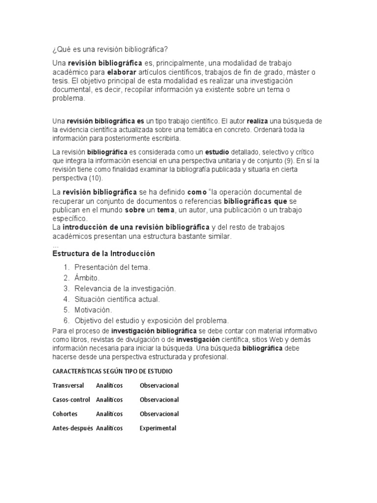 Definición y objetivos de revisión bibliográfica | PDF | Hipótesis ...