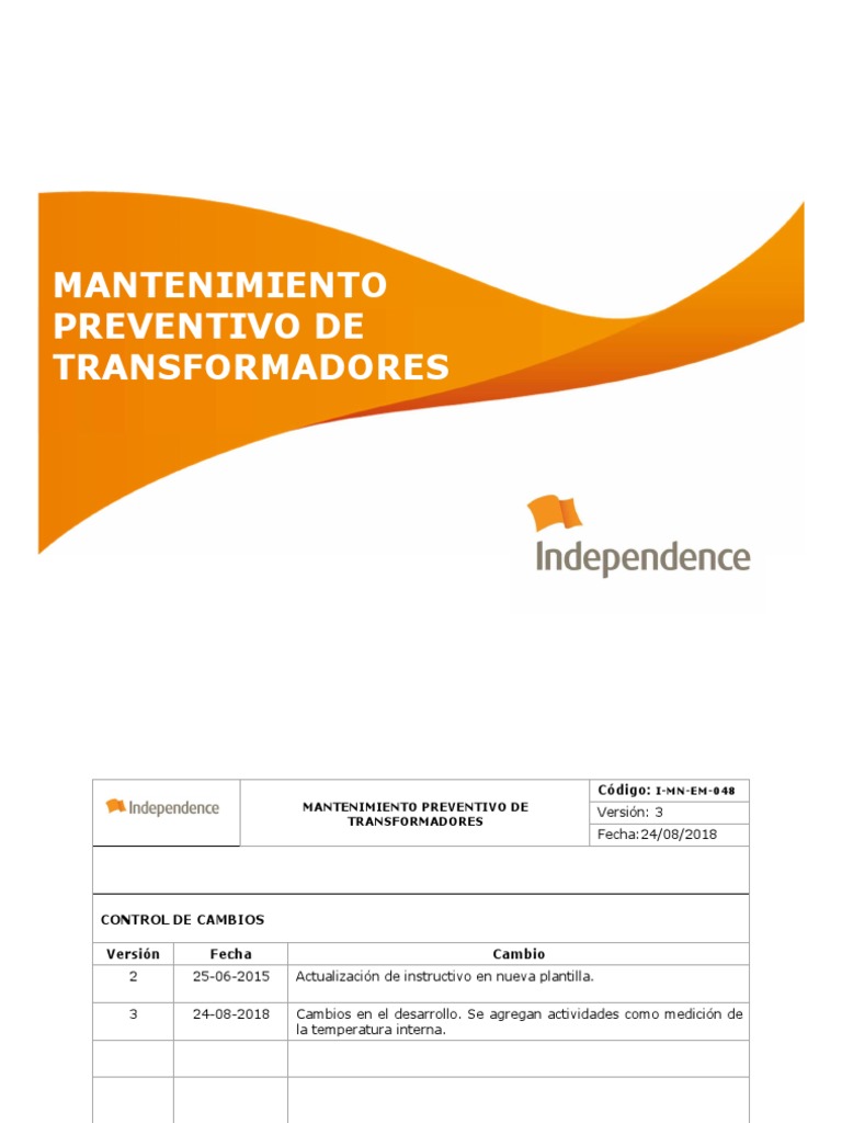 I Mn Em 048 Mantenimiento Preventivo De Transformadores V 3 Pdf