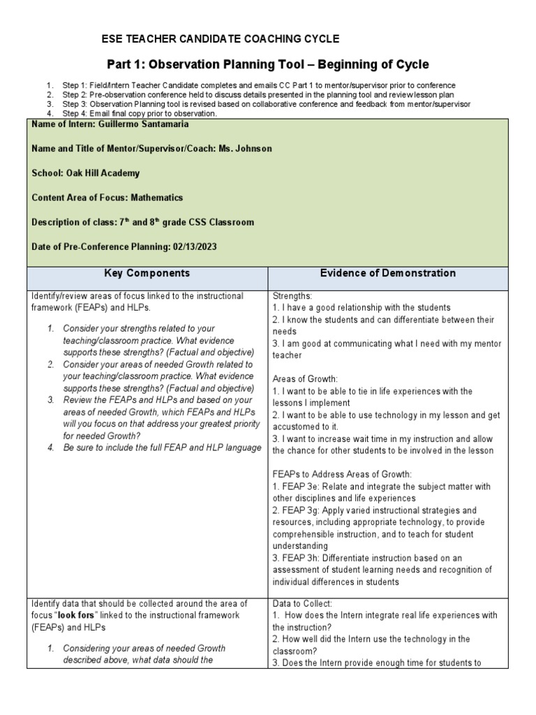 Whole Coaching Cycle 3 Document Pdf Mentorship Teachers