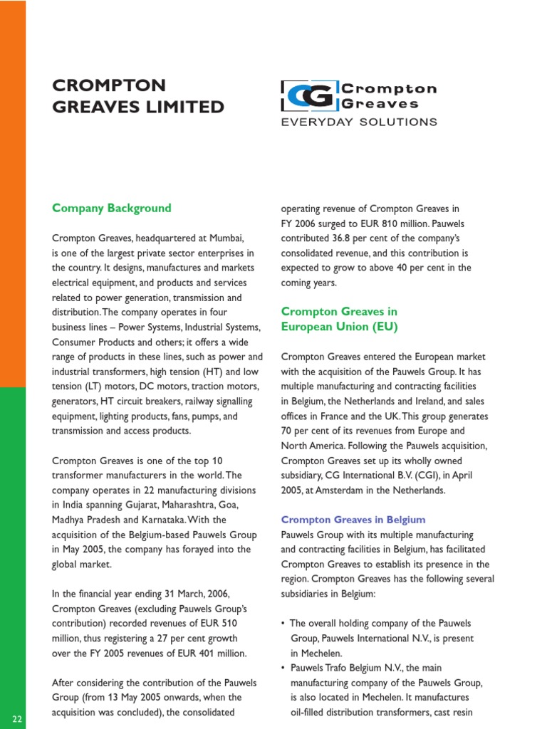 Crompton Greaves 23oct | PDF | Mergers And Acquisitions | Transformer