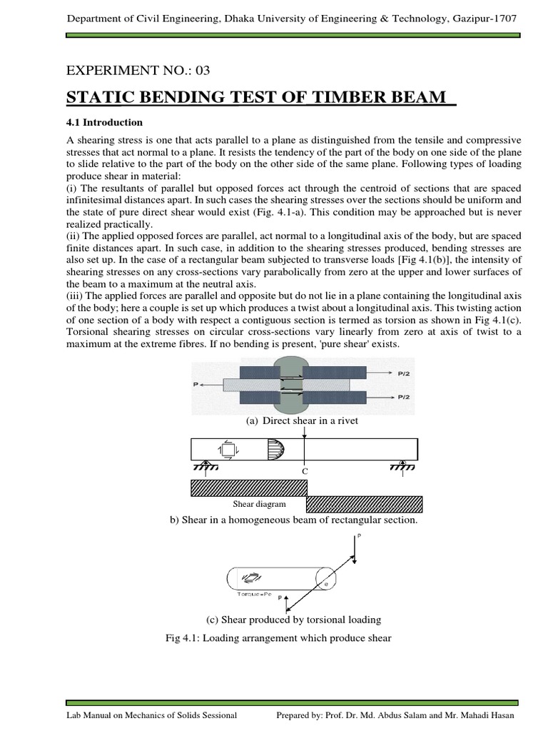 Ce 2010 - Experiment 04 | PDF | Stress (Mechanics) | Bending
