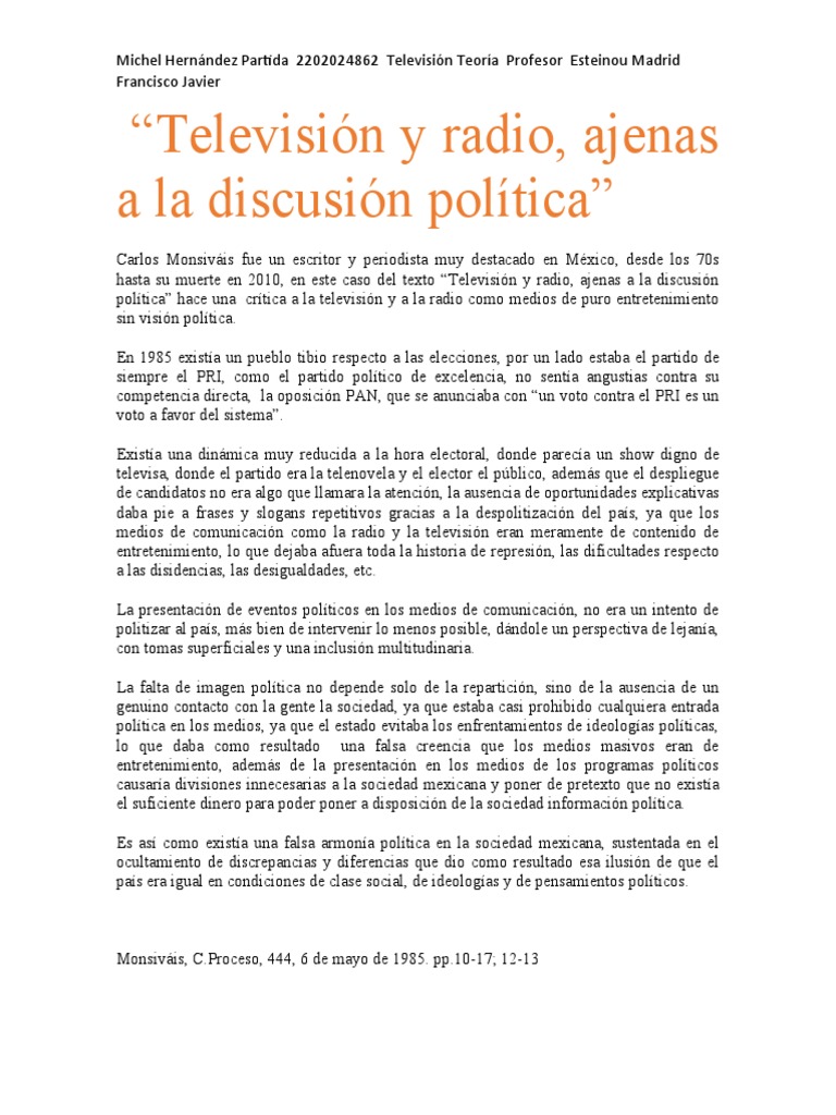 Televisión y Radio, Ajenas A La Discusión Política | PDF | México ...